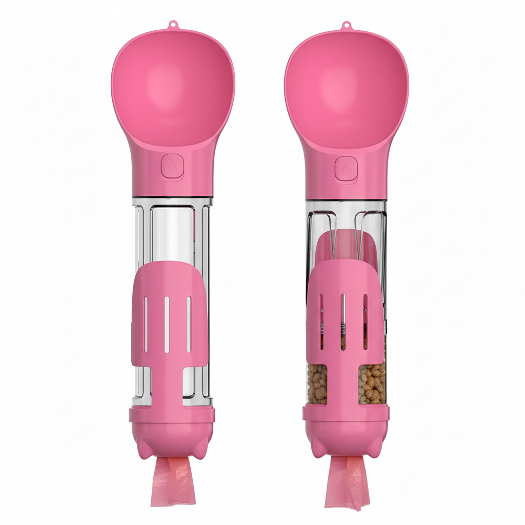 Rózsaszín kutyaetető és itatópalack